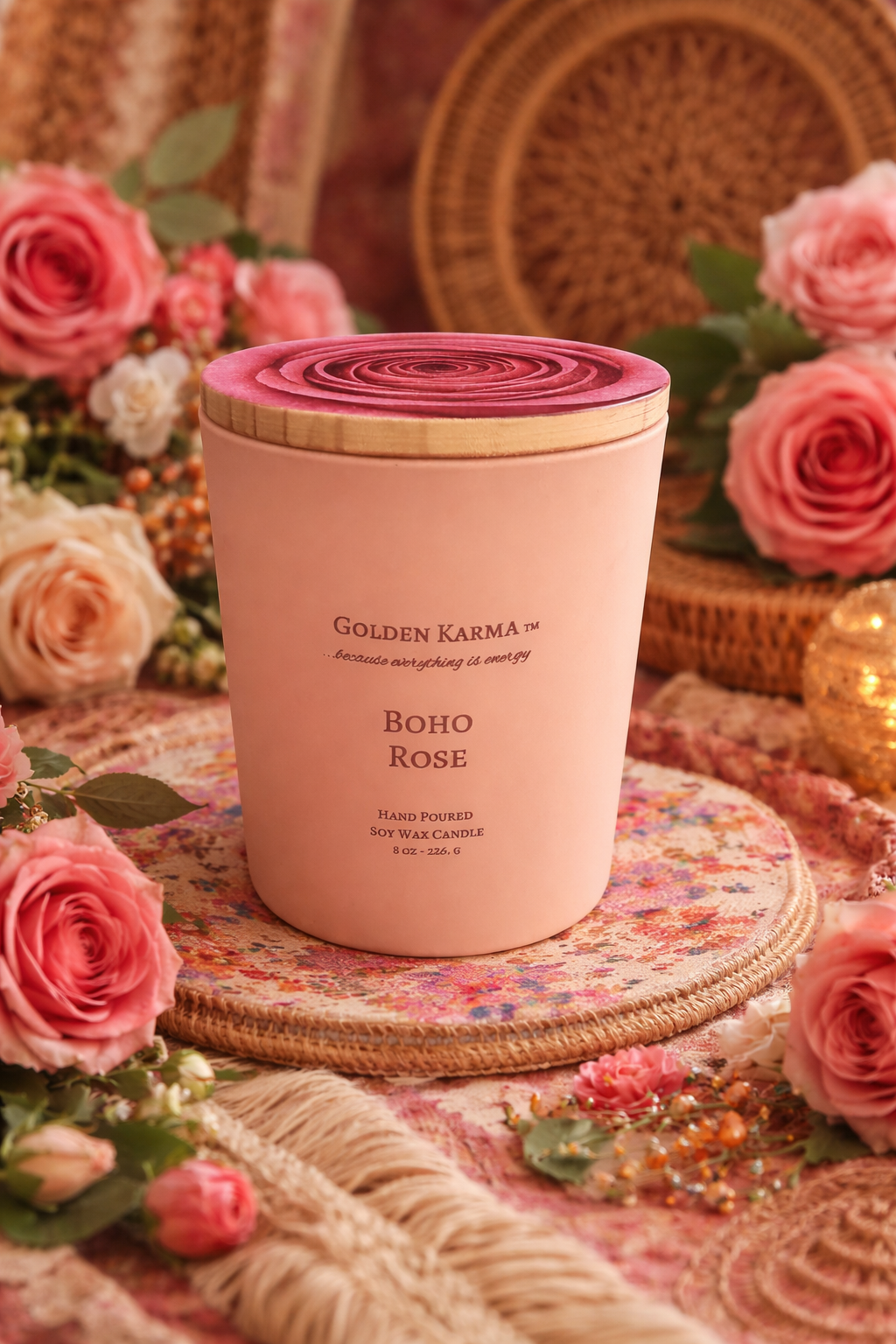Boho Rose 8oz Soy Single Wick Candle